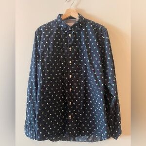 Minimum Men's Dark Blue Shirt with Green Dots